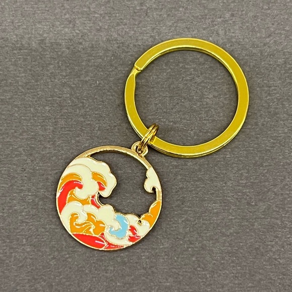 3/$12 Ocean Waves Hokusai Beach Keychain Key Ring - Picture 1 of 5
